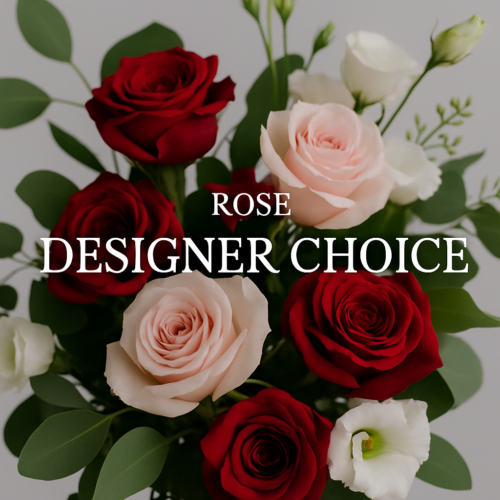A mix of red and pale pink roses, white flowers, and greenery—Rose Designer Choice—handcrafted by your local Clayton florist.