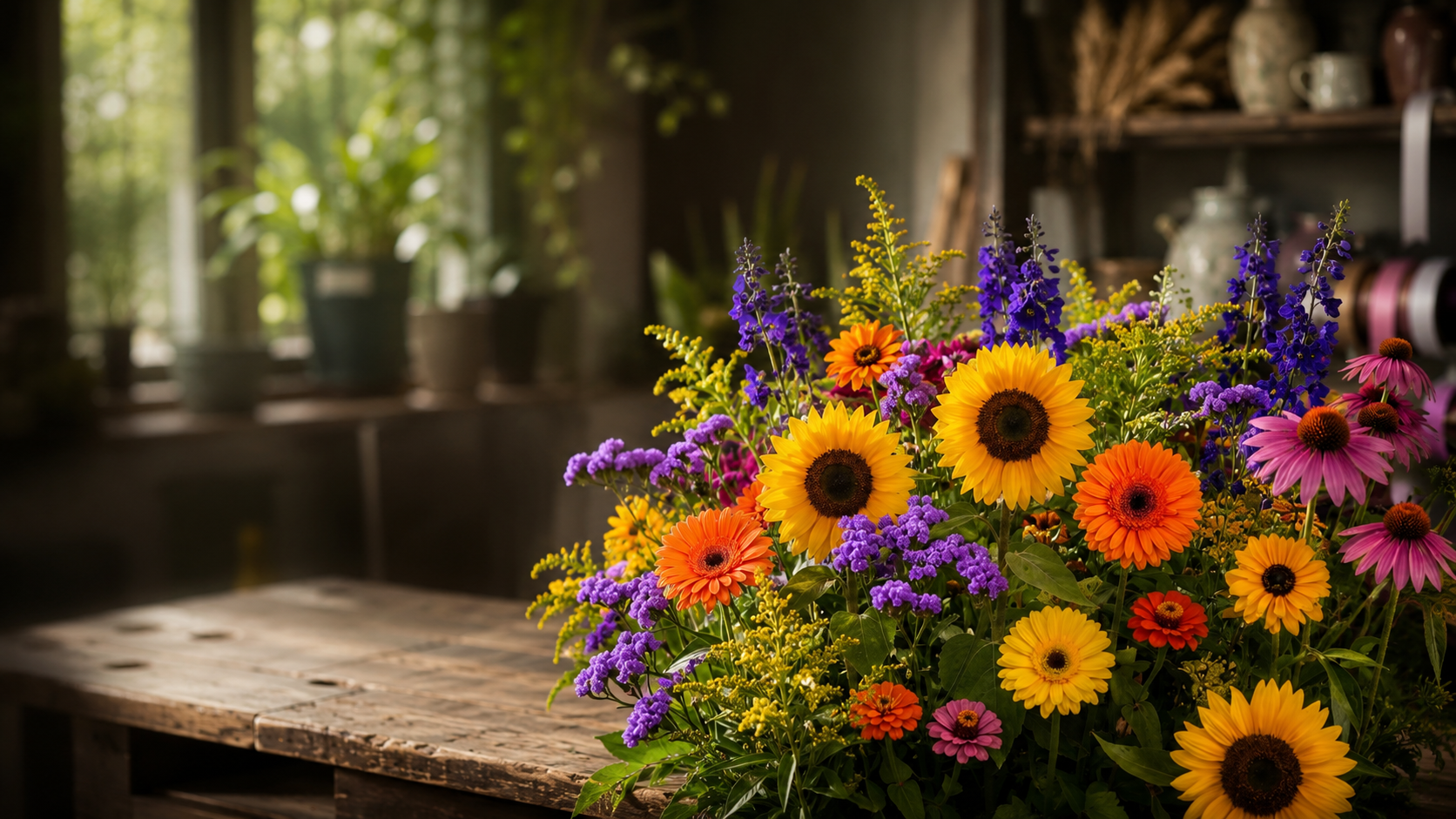 Summer flowers arranged at Clayton Florist in Clayton NC