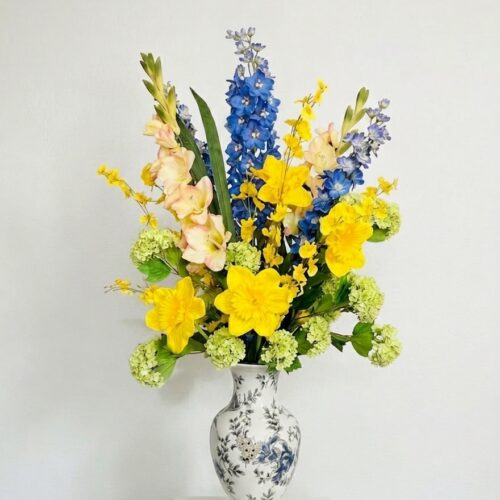 Blue & Gold Silk Vase — Clayton Florist, Clayton NC