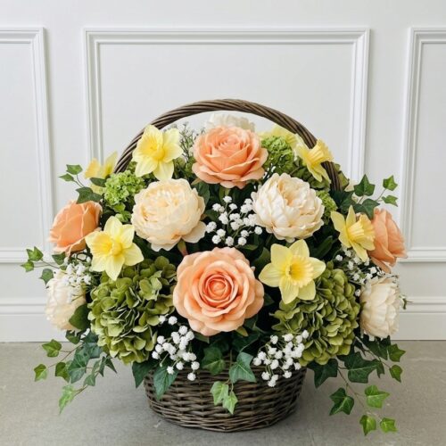 Silk Peach Garden Basket — Clayton Florist, Clayton NC