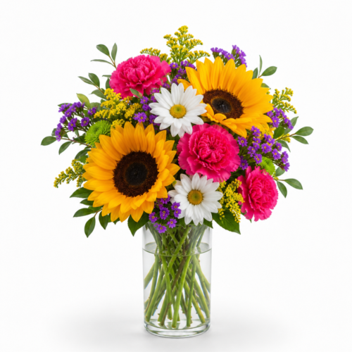 Sunflower Carnation Vase — Clayton Florist, Clayton NC