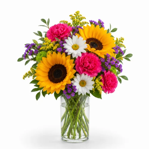 Sunflower Carnation Vase — Clayton Florist, Clayton NC