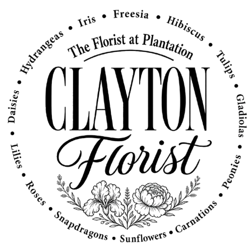 the logo for clayton florist located in clayton nc 27520
