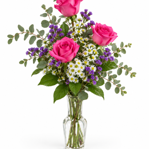 3 Pink Rose Vase