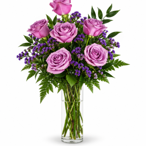 Six Lavender Roses