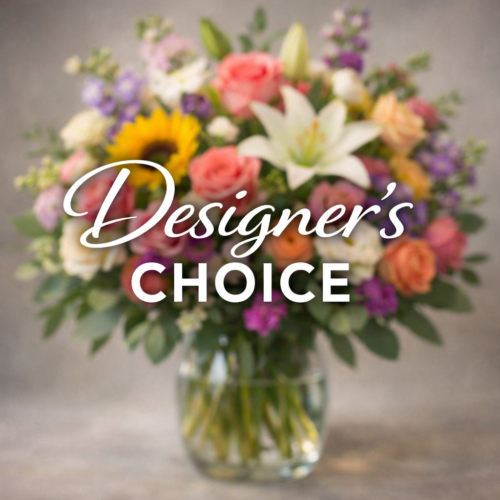 Designer’s Choice fresh flower arrangement in a vase, Clayton Florist